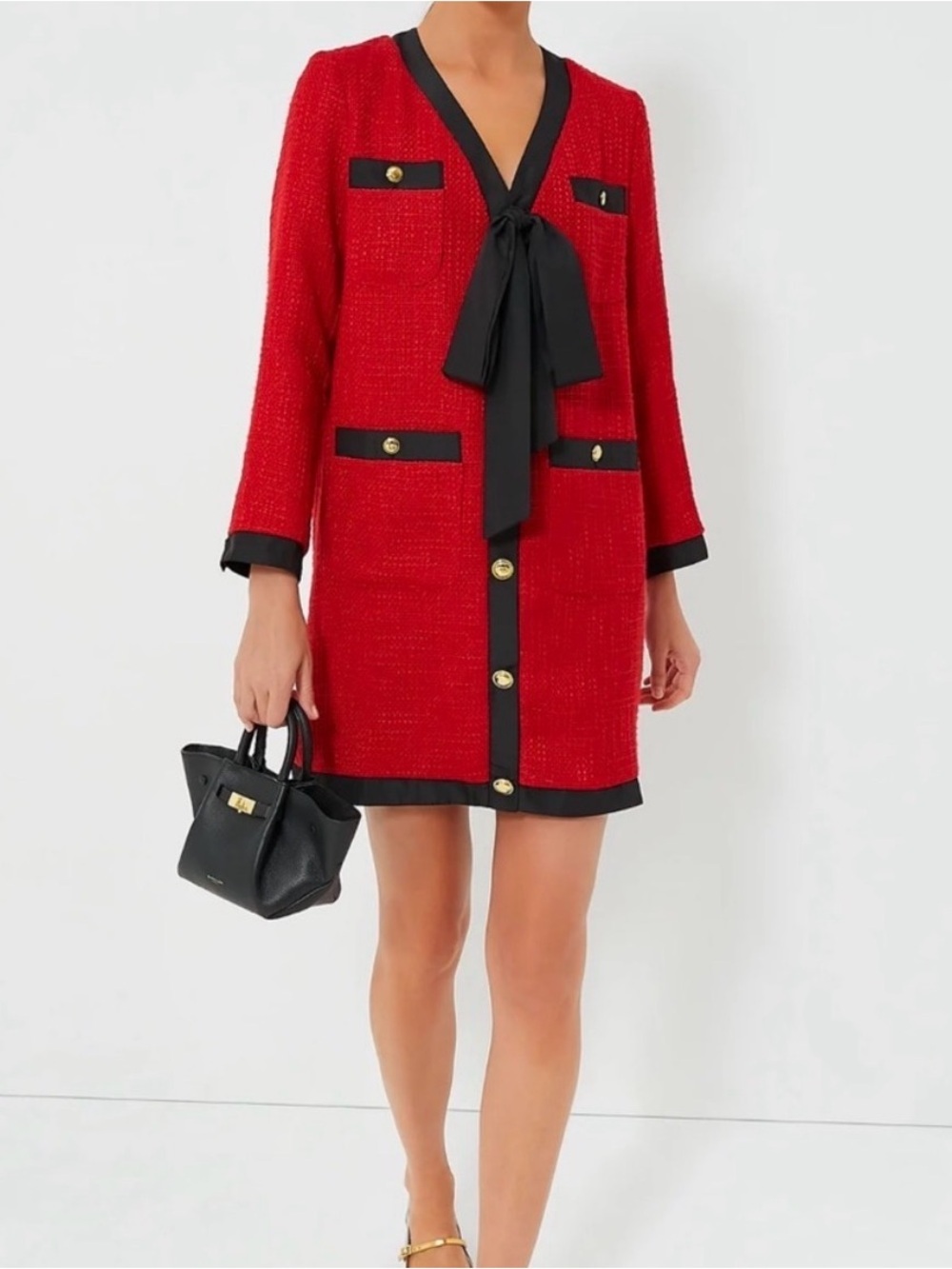 Pomander Place Tuckernuck Coco Tweed Red Bow Mini Dress Size XS